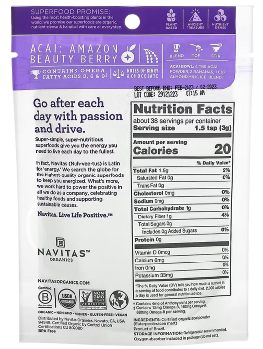 Nutrition Information - Organic Acai Powder