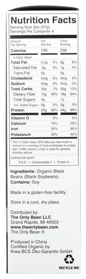 Nutrition Information - Black Bean Spaghetti