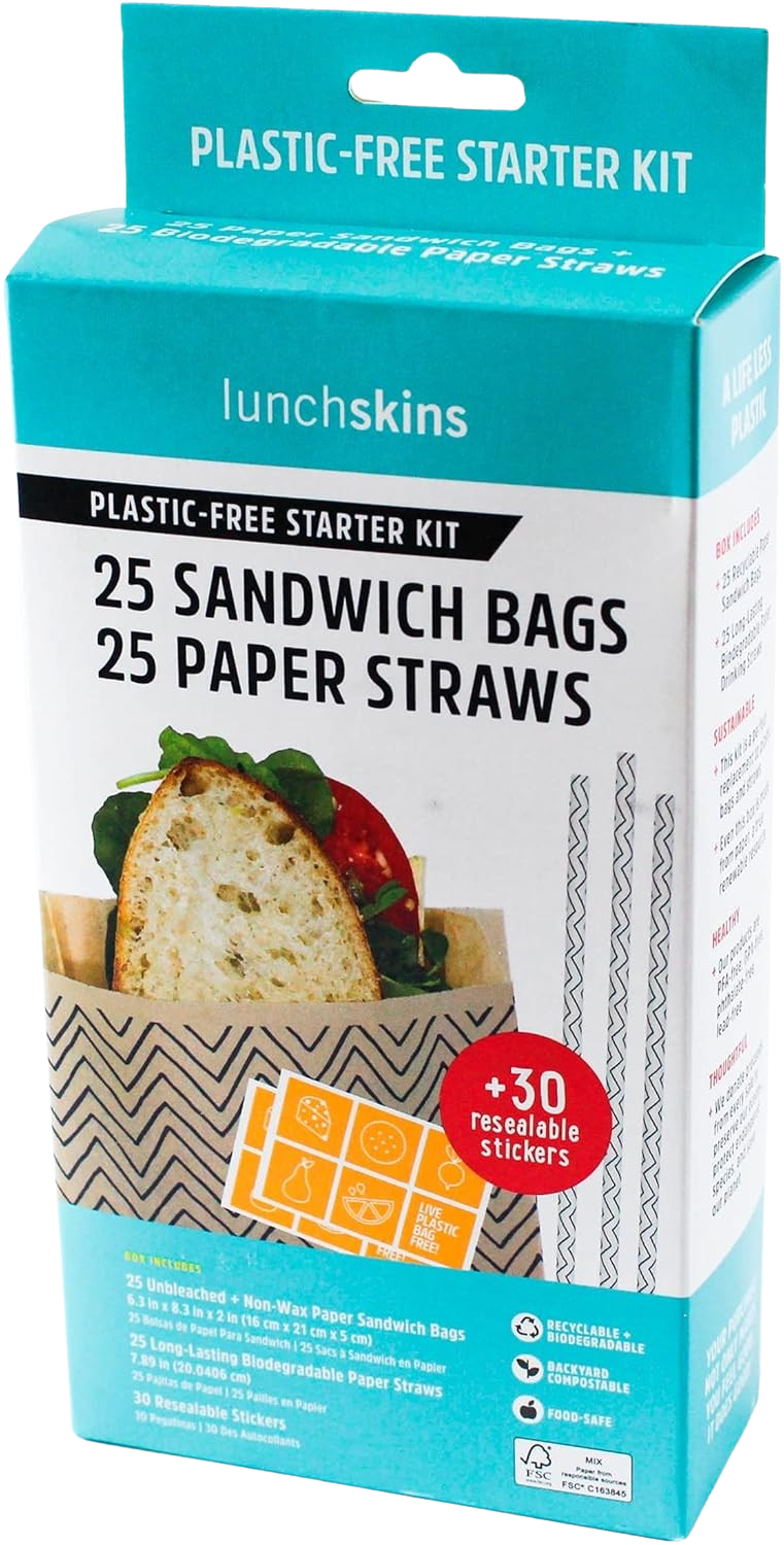 Plastic-Free Starter Kit (25 Sandwich Bags and 25 Straws)
