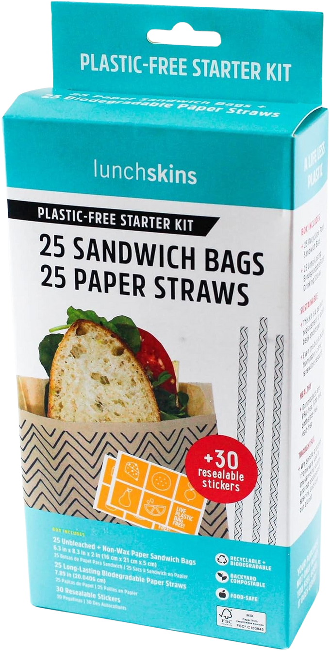 Plastic-Free Starter Kit (25 Sandwich Bags and 25 Straws)