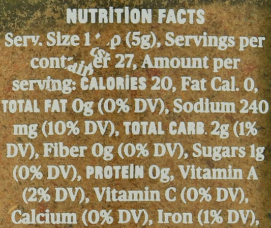 Nutrition Information - Mala Spice Mix