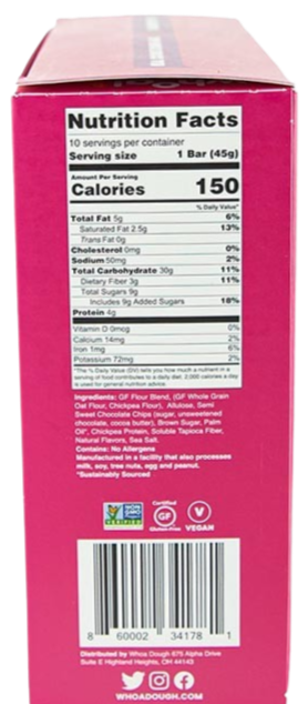Nutrition Information - Chocolate Chip Cookie Dough Bar (10 Pack)