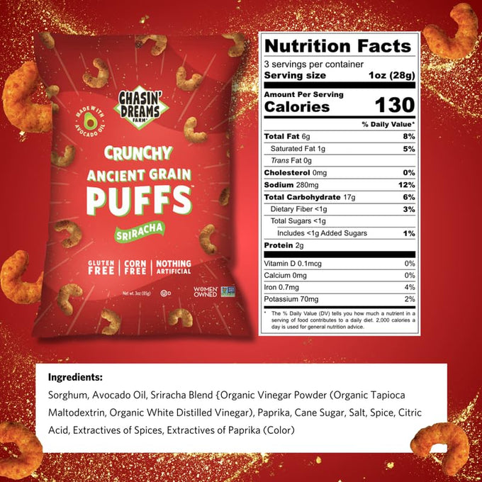 Crunchy Ancient Grain Sriracha Puffs (Snack Bag)