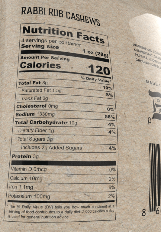 Nutrition Information - Cashews - TX Dry Rub with Hint of Smoke