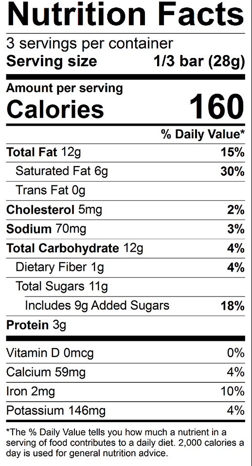 Nutrition Information - Milk Chocolate Salted Almond Bar