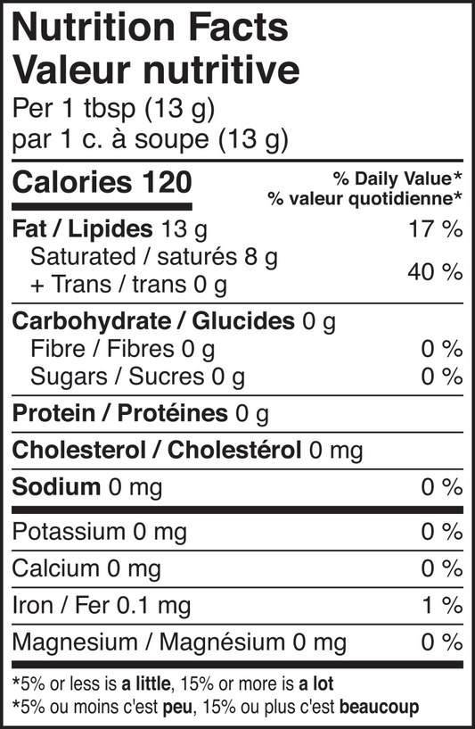 Nutrition Information - Organic Fair Trade Cacao Butter drops