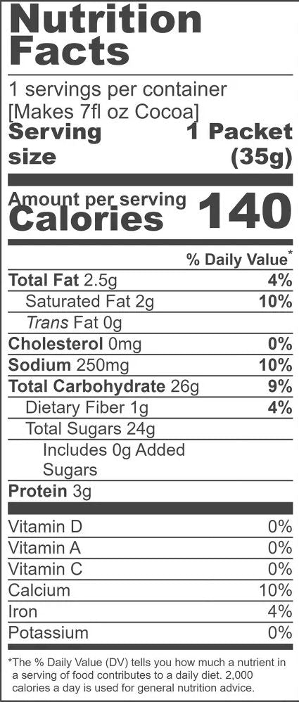 Nutrition Information - Mint & Chocolate Cocoa Mix (12 Pack)