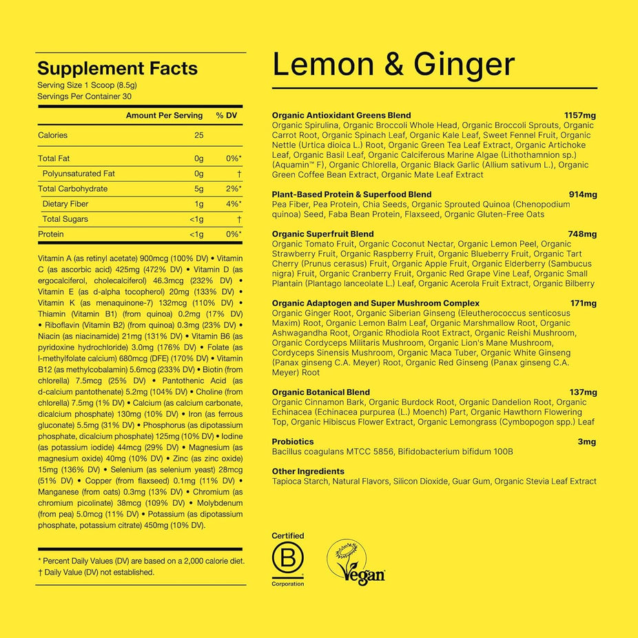Daily Greens Superfood Drink - Lemon And Ginger (12 CT)