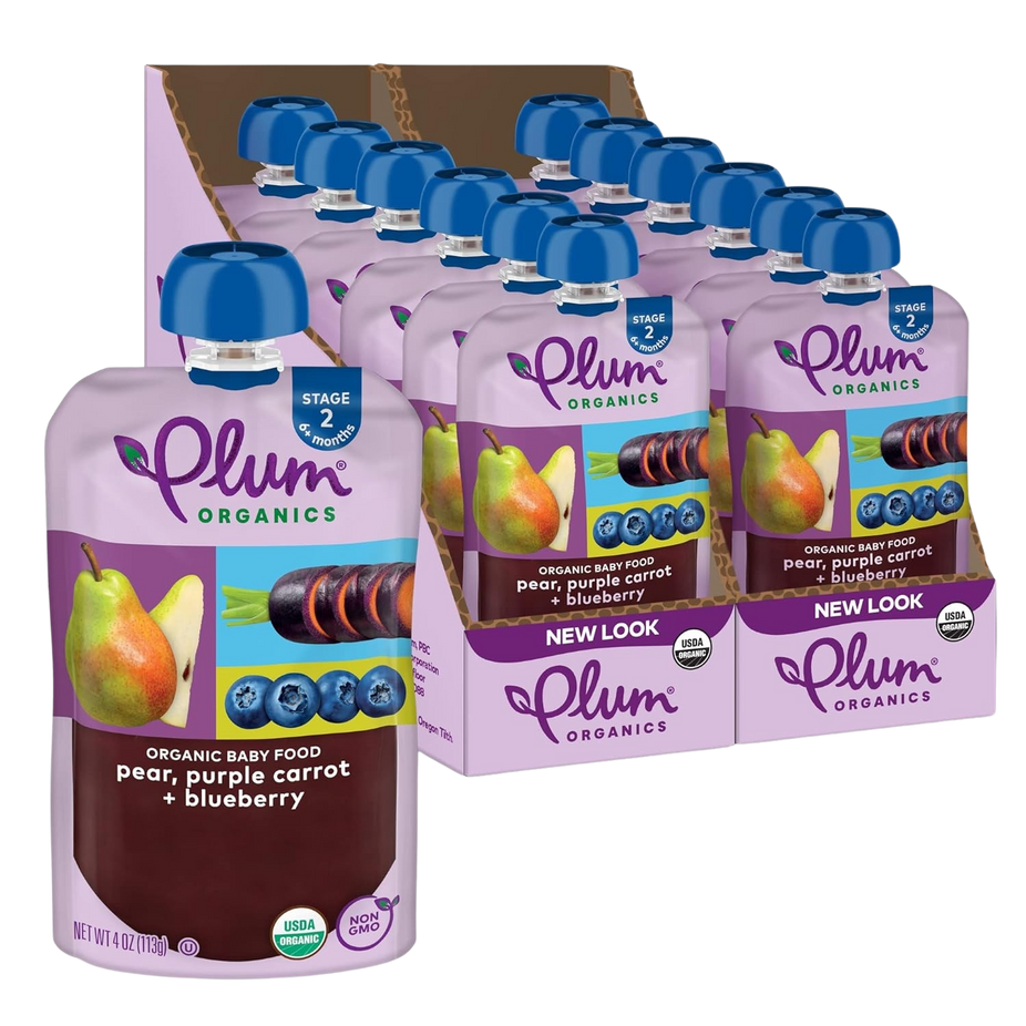 Organic Pear Purple Carrot & Blueberry Stage 2 Baby Food (12 Pack)