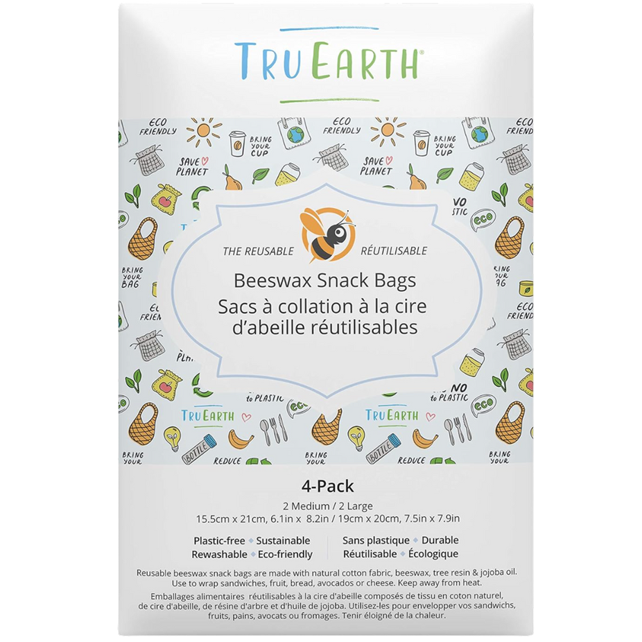 Beeswax Snack Bags 4 Pack - Contains 2 Medium & 2 Large Bags