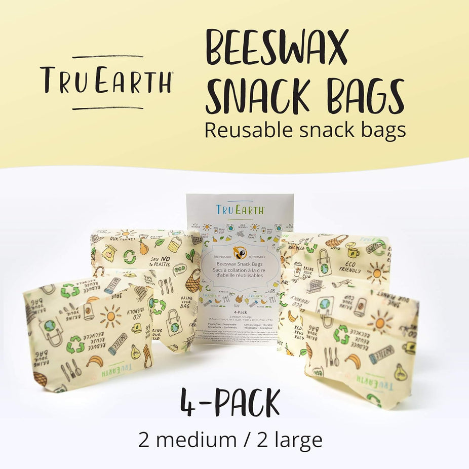 Beeswax Snack Bags 4 Pack - Contains 2 Medium & 2 Large Bags