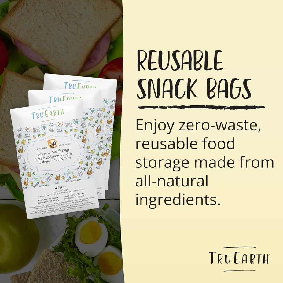 Beeswax Snack Bags 4 Pack - Contains 2 Medium & 2 Large Bags