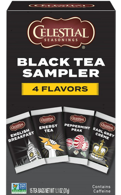 Black Tea Sampler - English Breakfast, Energy Tea, Peppermint Peak, Earl Grey Crème (15 Tea Bags)