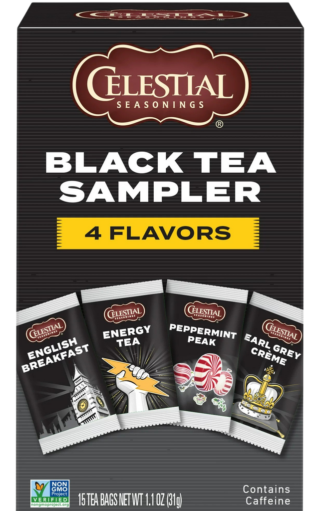 Celestial Seasonings Black Tea Sampler English Breakfast, Energy Tea, Peppermint Peak, Earl