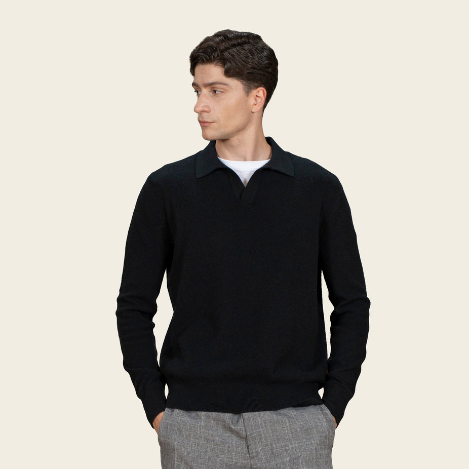 Olivier Textured Cashmere Long Sleeve Polo