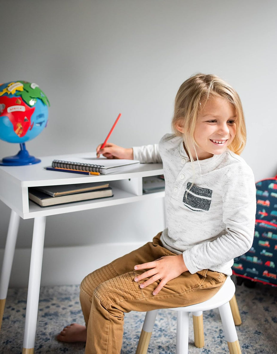 Premium Homework Desk And Stool Set - Gray/White