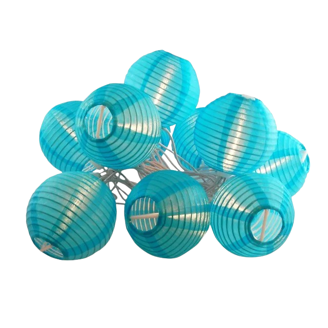 Electric String Lights with 10 Nylon Lanterns - Turquoise