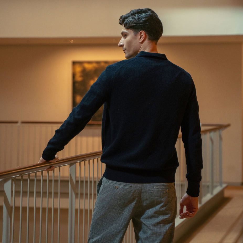 Olivier Textured Cashmere Long Sleeve Polo
