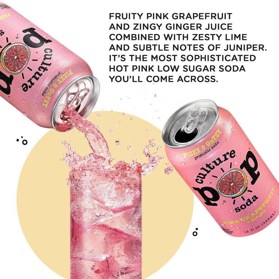 Pink Grapefruit & Ginger Probiotic Soda (12 Pack)
