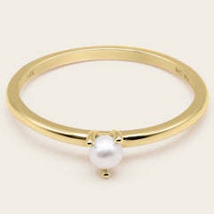 14k Solid Gold Pearl Slim Stacker Ring