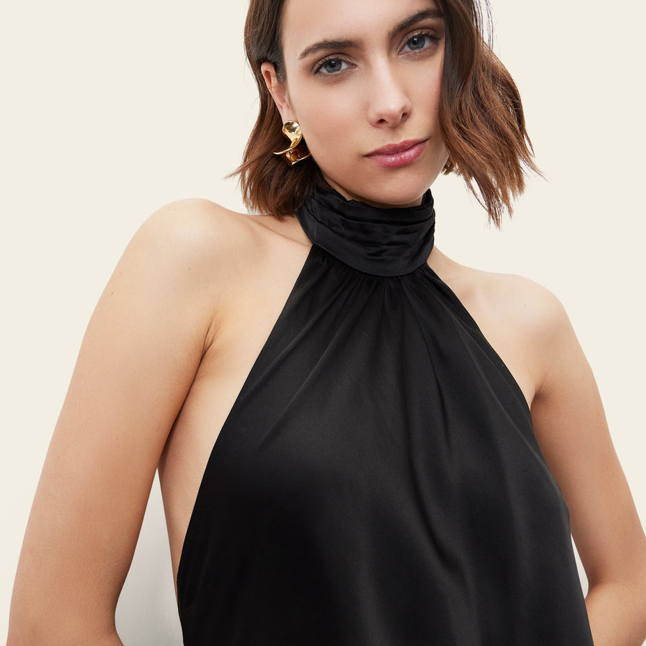 Priscilla Silk Halter Mini Dress