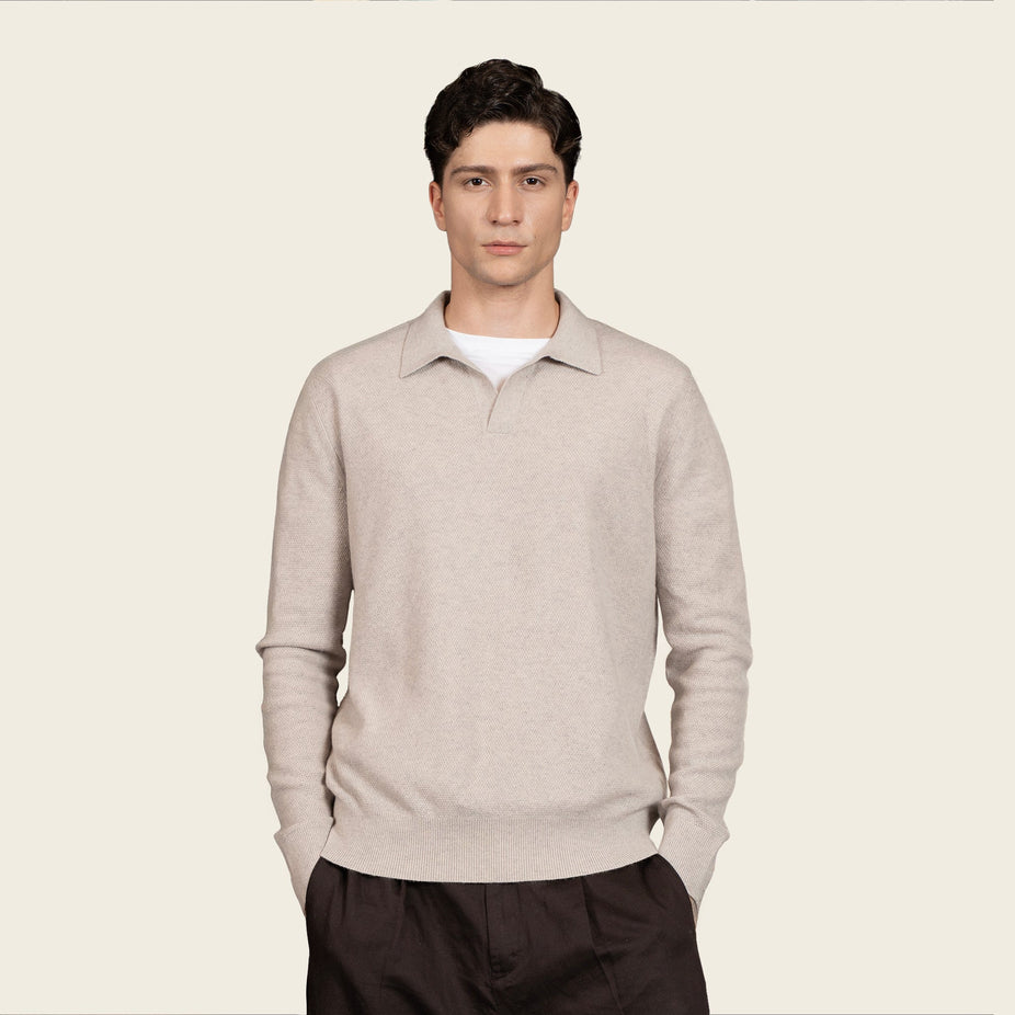 Olivier Textured Cashmere Long Sleeve Polo