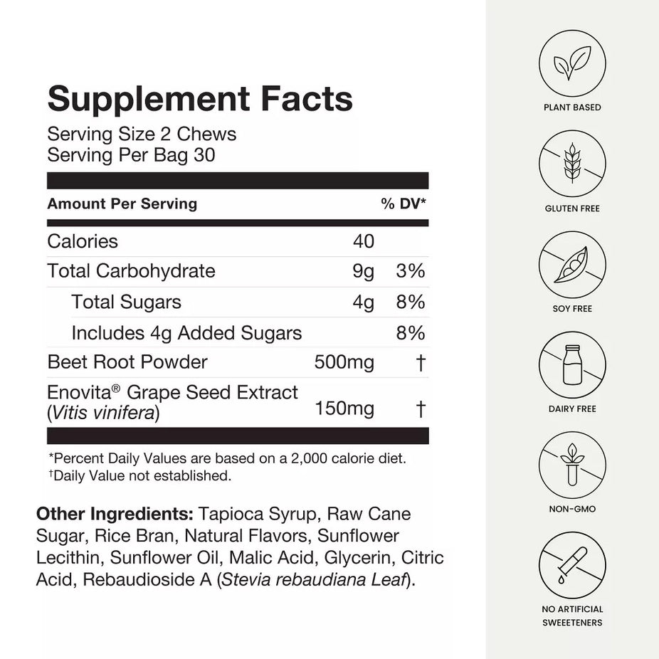 SuperBeets Heart Chews - Pomegranate Berry (60 CT)