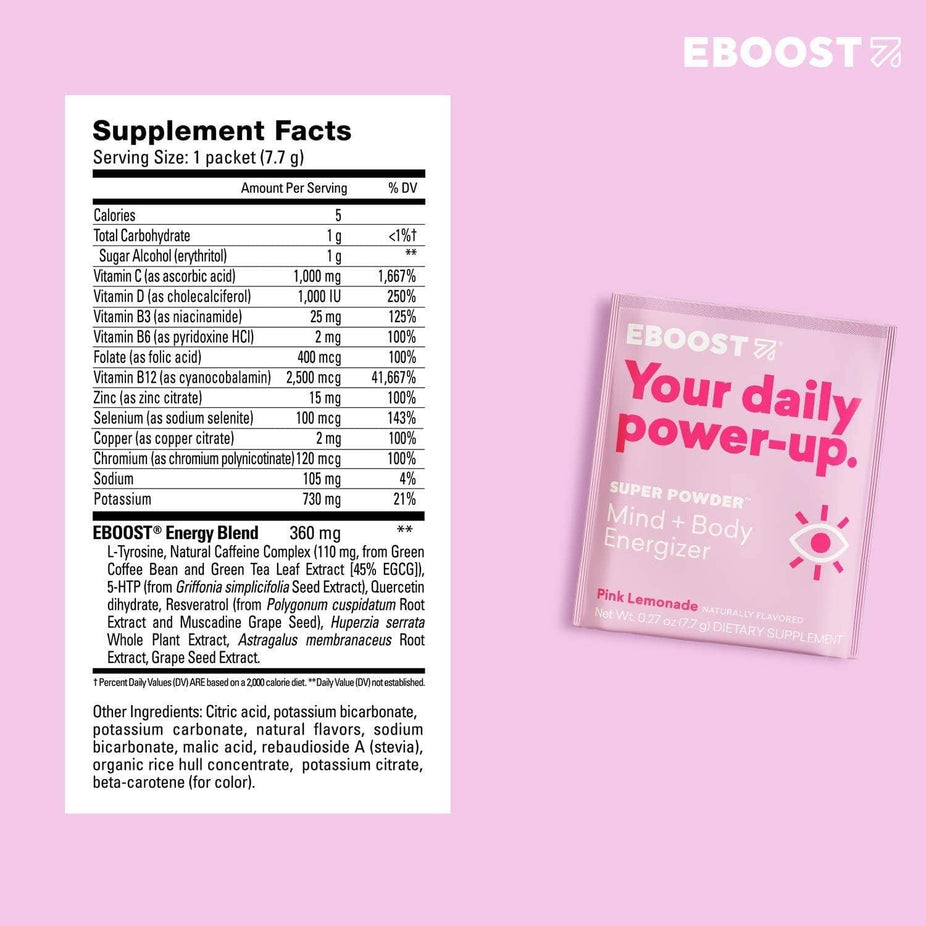 Super Powder Mind + Body Energizer Drink Mix - Pink Lemonade Flavor (20 CT)
