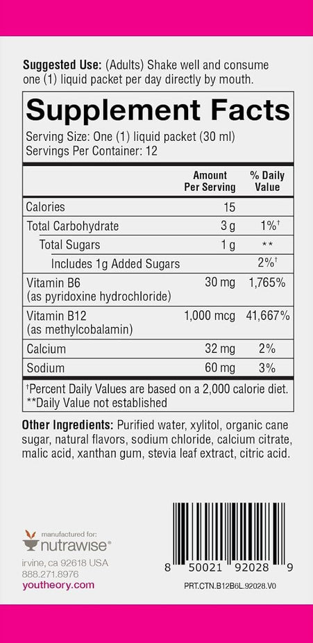 Raspberry B12 B6 Liquid Vitamins (12 CT)