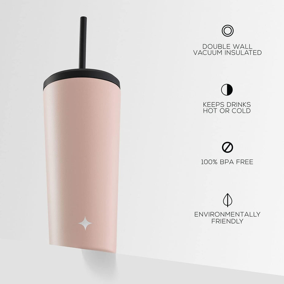 Vacuum Insulated Tumbler with Straw & Flip Lids (Pink) 20oz