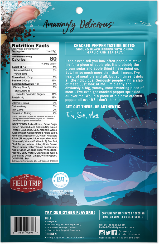 Cracked Pepper Turkey Jerky Bites (Large Pack) - Low Carb, Healthy High Protein Snacks