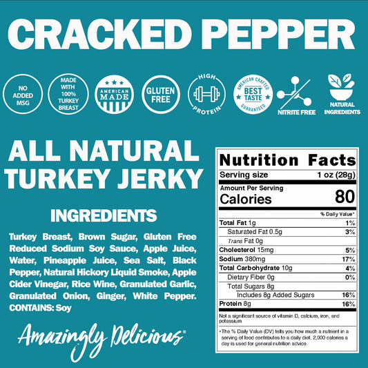 Cracked Pepper Turkey Jerky Bites (Large Pack) - Low Carb, Healthy High Protein Snacks