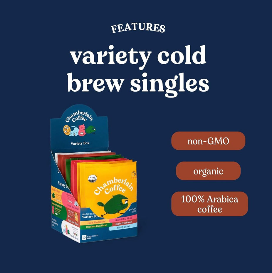 Variety Box Medium Dark Roast Steeped Single Coffee Bags (10 CT)