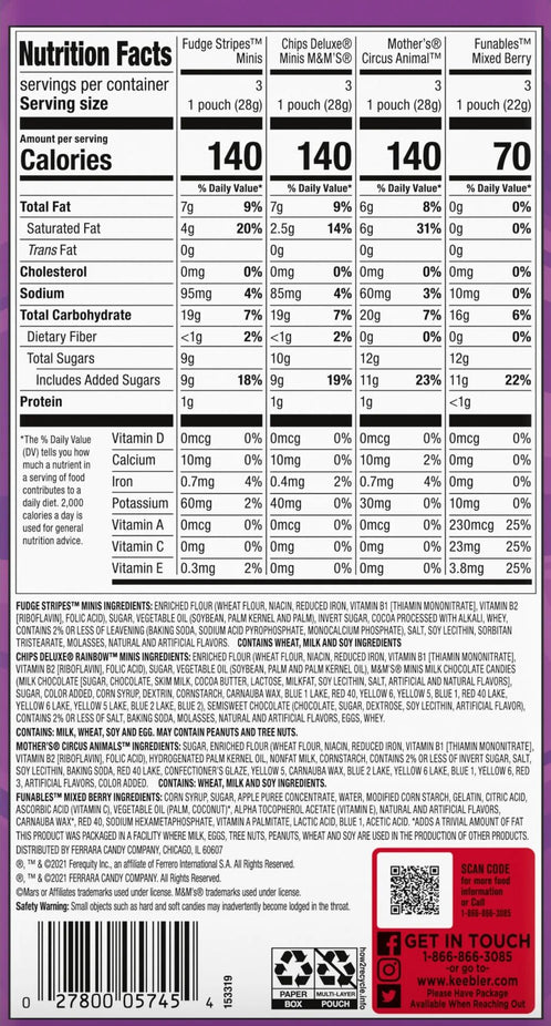 Sweet Treat Mix Box (Chips Deluxe, Funables Fruit Snacks, Mother's Circus Animals, Fudge Stripes  (12 Packs)