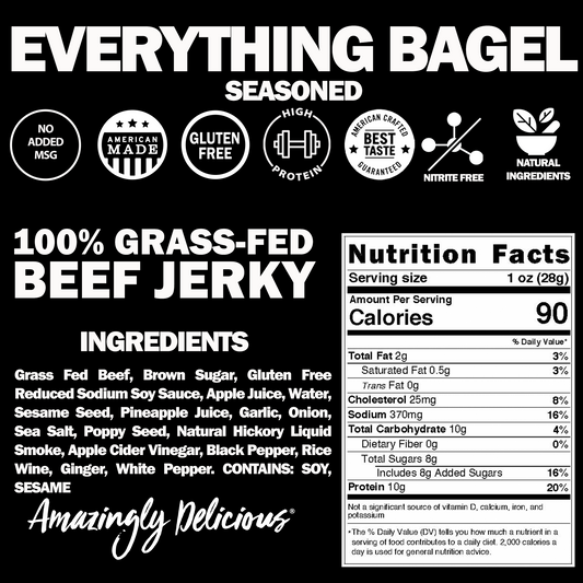 Everything Bagel Beef Jerky Bites (Large Pack) - Low Carb, Healthy High Protein Snacks
