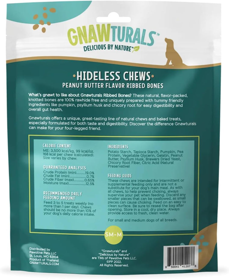 Hideless Chews Ribbed Bone Peanut Butter Flavor Dog Treats
