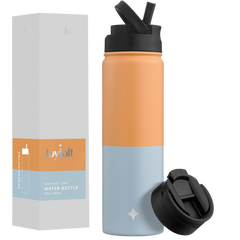 Vacuum Insulated Water Bottle with Flip Lid & Sport Straw Lid - 22 oz - Orange/Blue