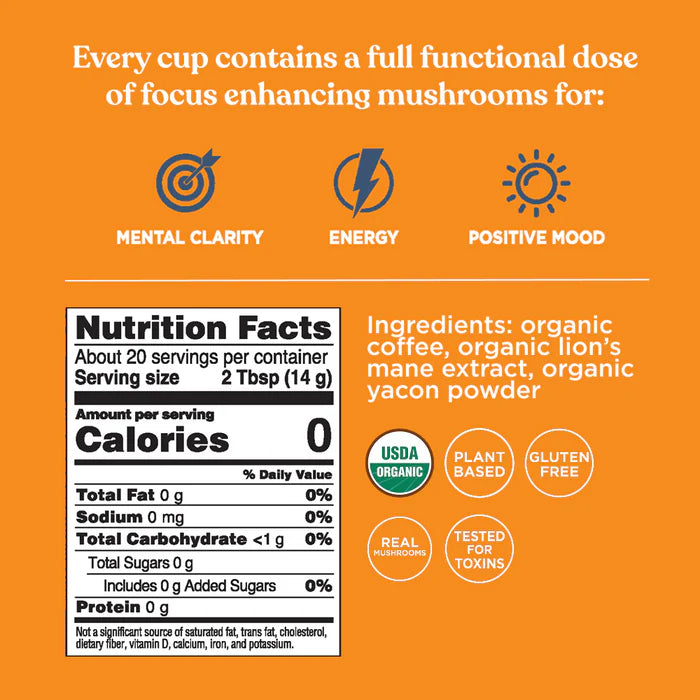 Organic Dark Roast Cold Brew Ground Coffee With Lion's Mane & Chaga