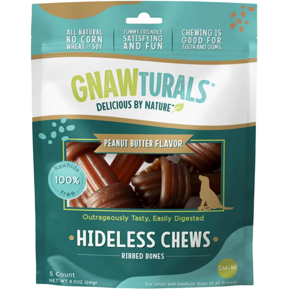 Hideless Chews Ribbed Bone Peanut Butter Flavor Dog Treats