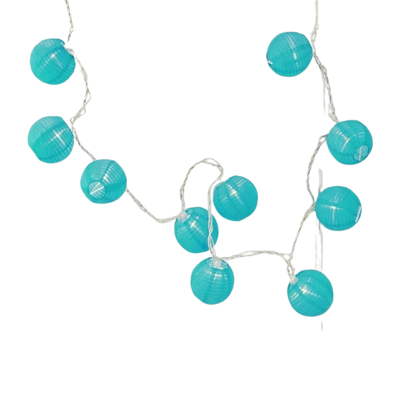 Electric String Lights with 10 Nylon Lanterns - Turquoise