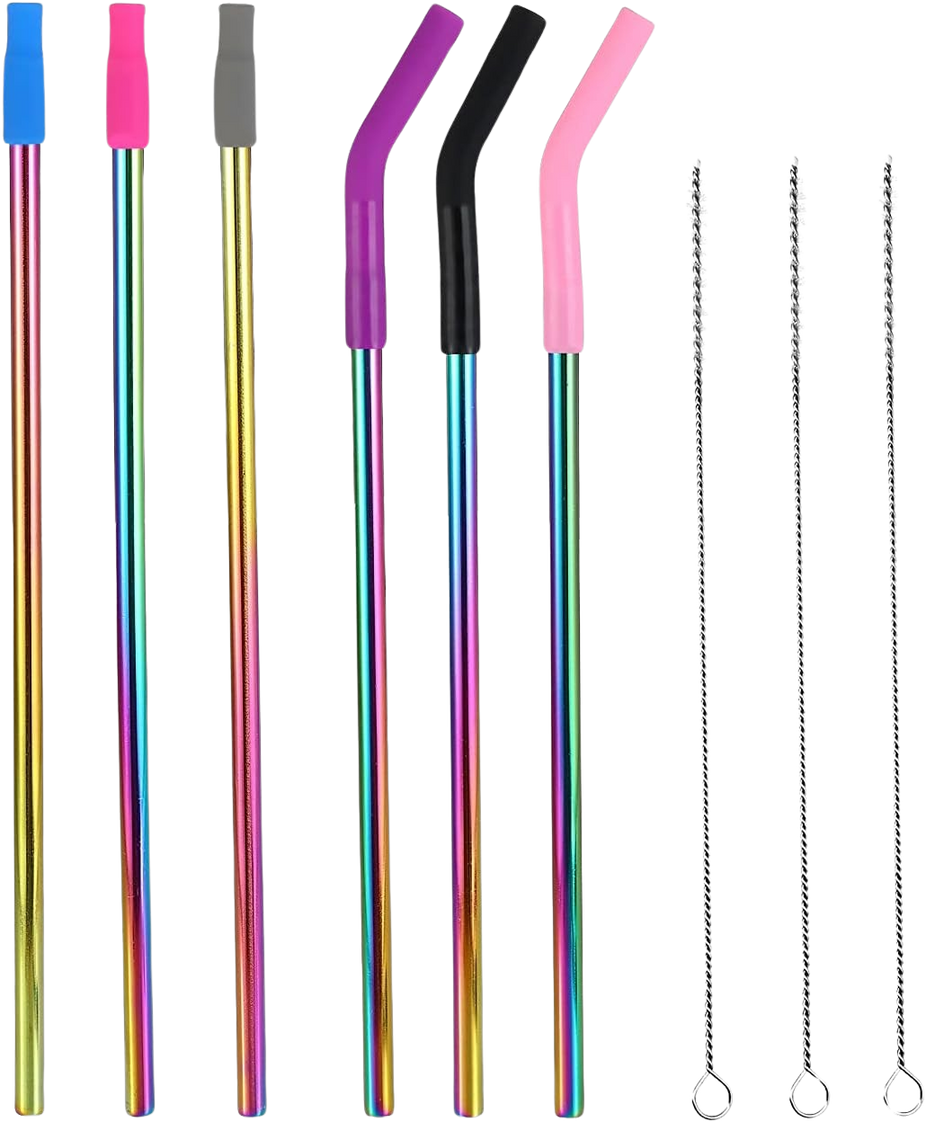 Reusable Straw Set - Stainless Steel, Rainbow