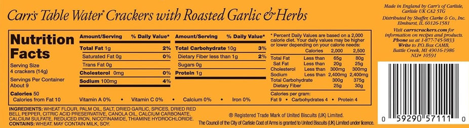 Roasted Garlic and Herbs Table Water Crackers