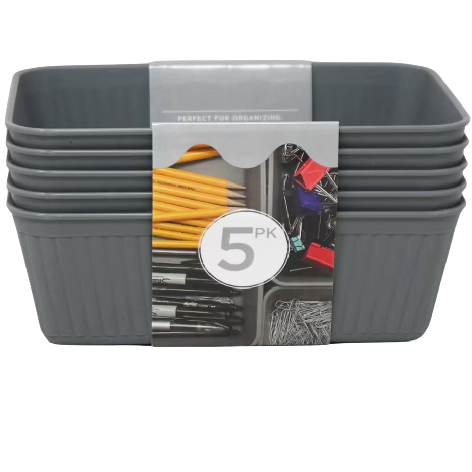 Grey Stripe Storage Bins (5 pack)