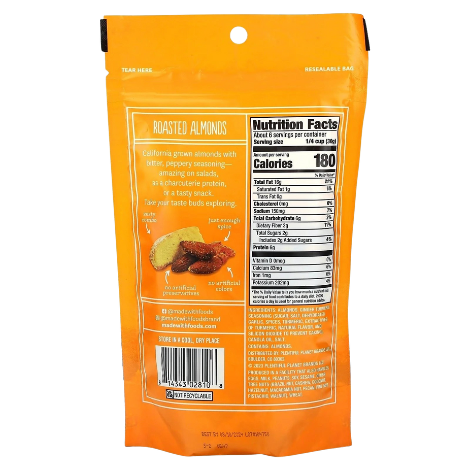 Ginger Turmeric Seasoned Roasted Almonds