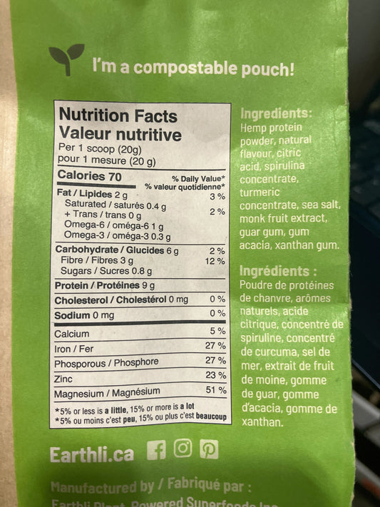 Nutrition Information - Green Apple Plant Protein Shake Mix