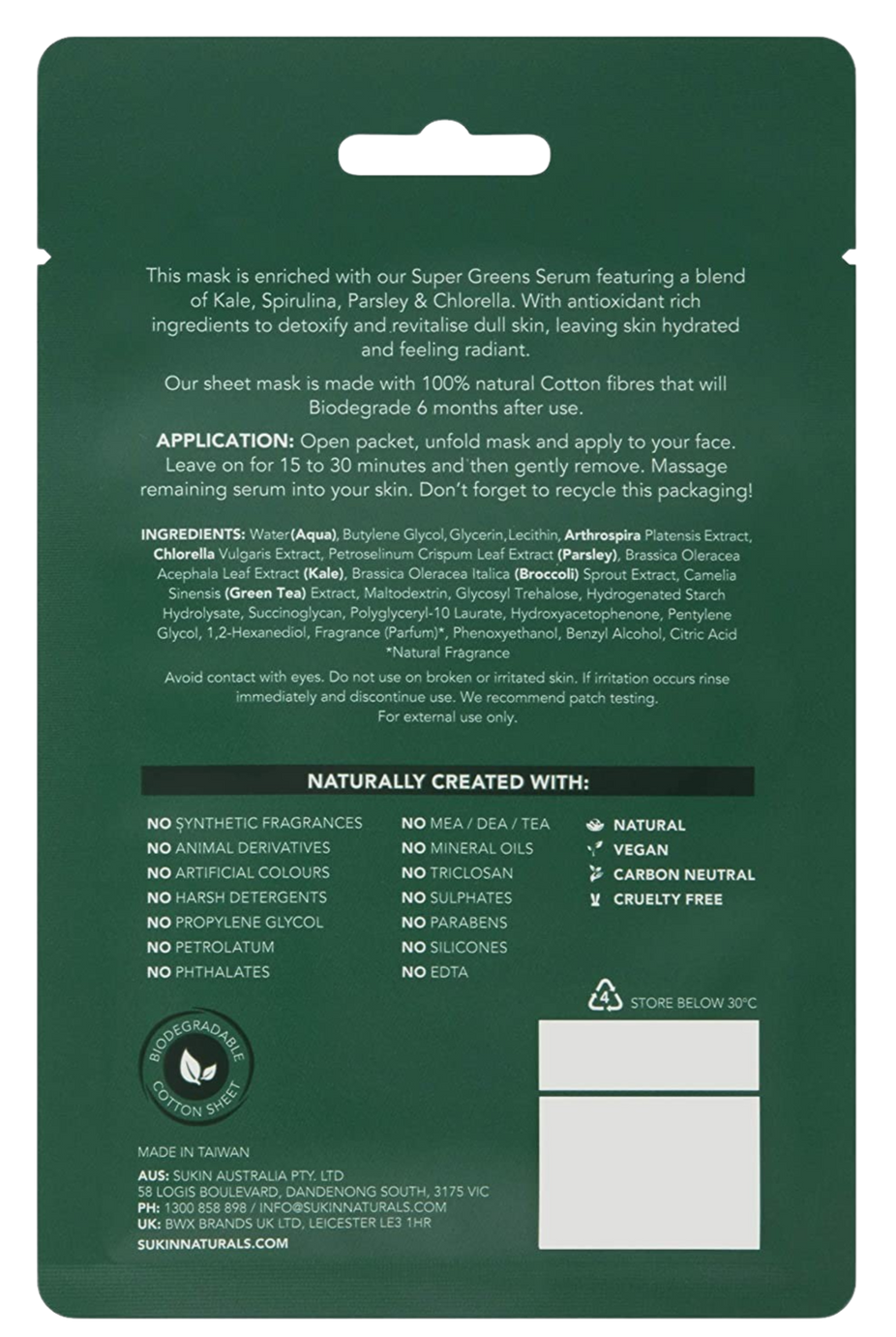 Super Greens Detoxifying Biodegradable Sheet Mask