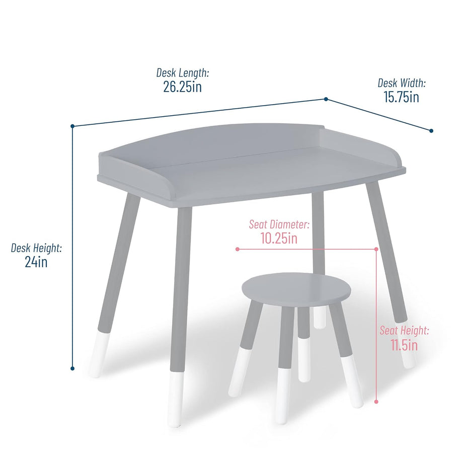 Modern Study Desk And Stool Set - Grey/White