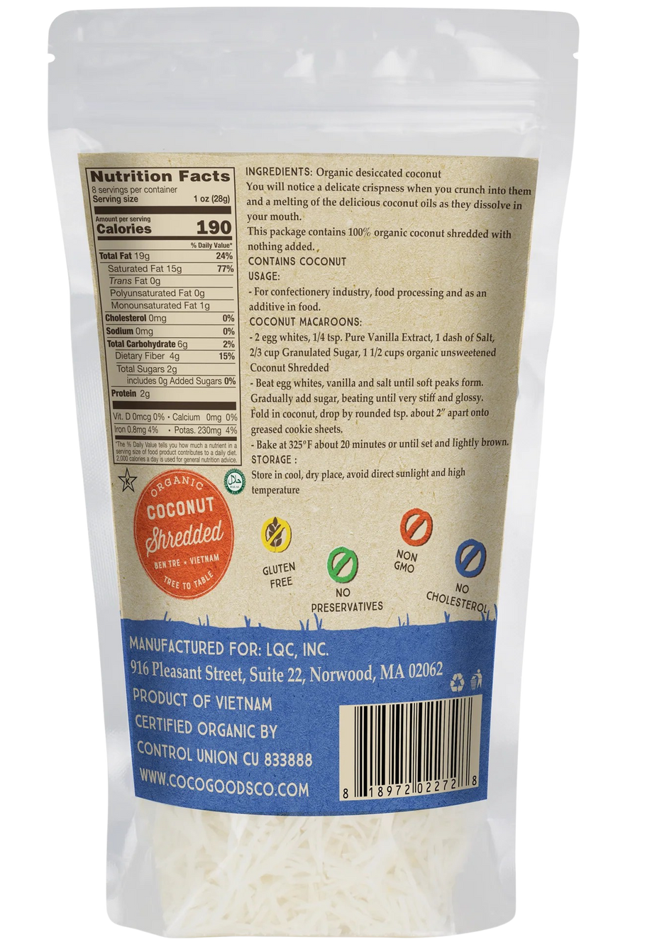 Organic Desiccated Shredded Coconut - Unsweetened