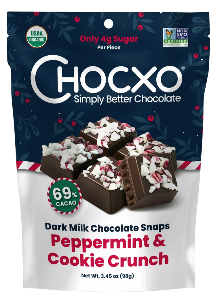 Chocxo Peppermint & Cookie Crunch Dark Milk Chocolate Snaps – Martie