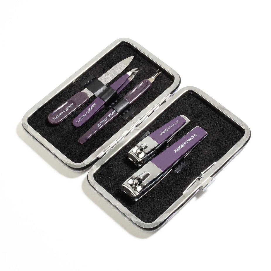 5 Piece Manicure Kit with Holographic Travel Case - Silver